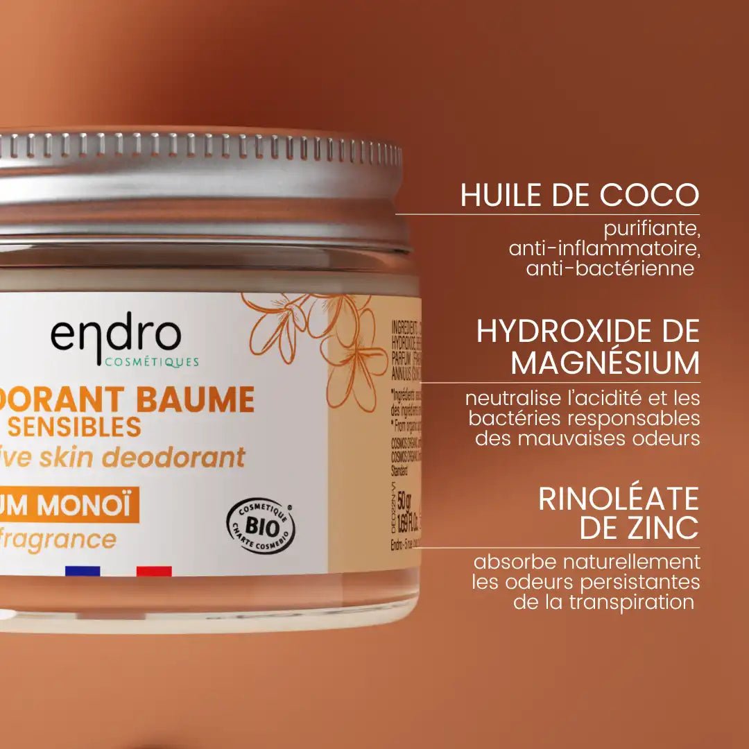 Déodorant Peaux Sensibles - Parfum Monoï, sans bicarbonate - Endro Cosmetiques
